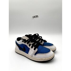 Nike Air Jordan‎ 1 Low SE FQ8042-100 Youth 3.5 Shoes White Blue Swoosh  Sneakers